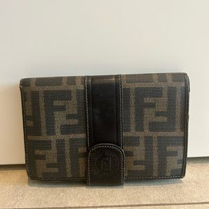 Authentic Fendi FF print logo monogram vintage brown wallet